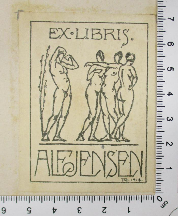 -, Etikett: Exlibris, Abbildung; 'EX LIBRIS ALFJENSEN TM.1918.' (Prototyp)