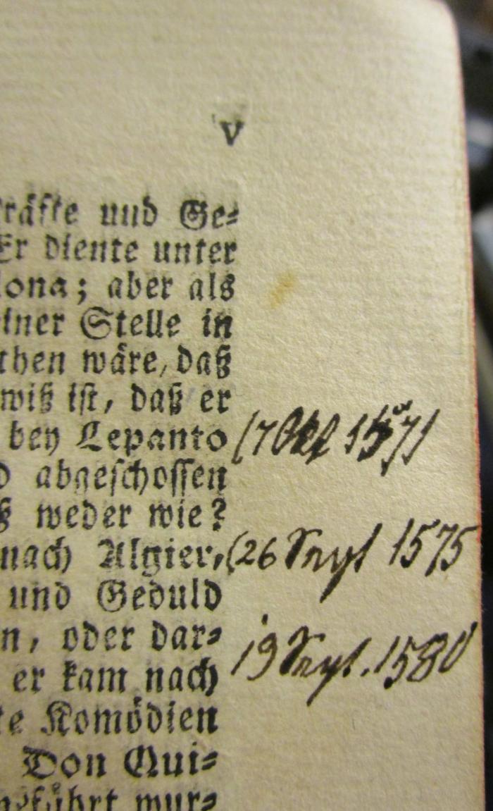 III 99442 1-6 3.Ex.: Leben und Thaten des weisen Junkers Don Quixote von la Mancha : aus der Urschrift des Cervantes, nebst der Fortsetzung des Avellaneda. In sechs Bänden (1780);- (unbekannt), Von Hand: Annotation. 