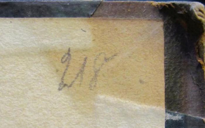 III 3548 7 2.Ex.: Die deutschen Volksbücher. Siebenter Band (1850);- (unbekannt), Von Hand: Nummer; '218'. 