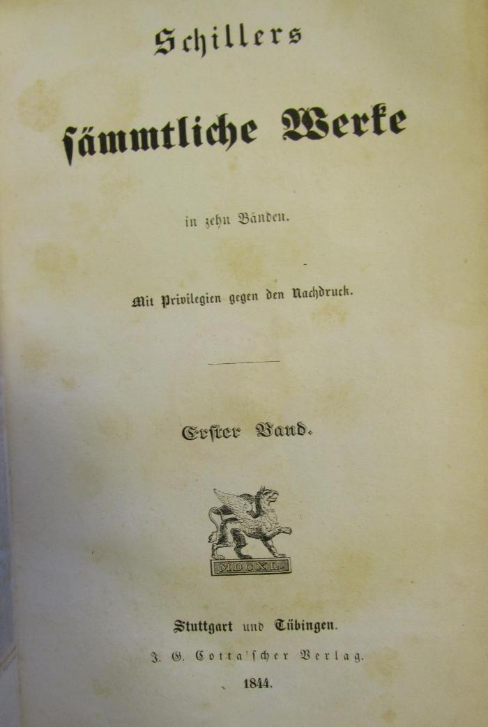 III 17374 1-10 2.Ex.: [Schillers] sämmtliche Werke in zehn Bänden (1844)