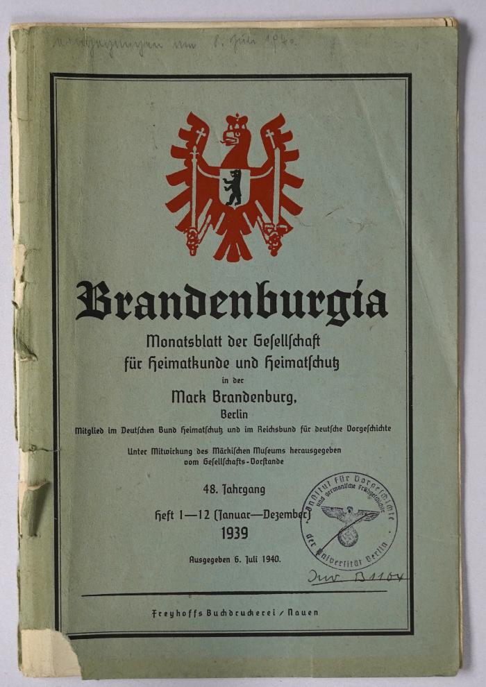(ausgesondert) : Brandenburgia. Monatsblatt der Gesellschaft für Heimatkunde und Heimatschutz in der Mark Brandenburg. (1940)