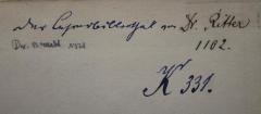 J / 1132 (Ritter, [?]), Von Hand: Notiz, Name, Exemplarnummer; 'der [Lehrer]bibliothek von Dr. Ritter 1102.'. 