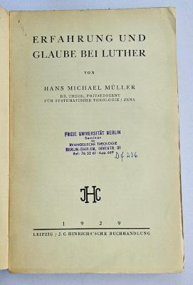 Df 236 : Erfahrung und Glaube bei Luther (1929)