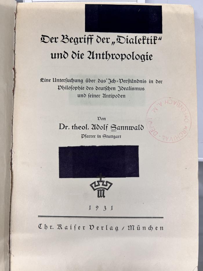 00/11145 : Der Begriff der 'Dialektik' und die Anthropologie (1931)