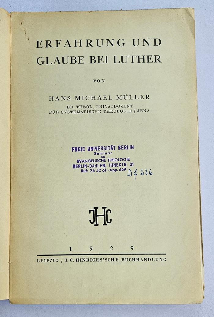 Df 236 : Erfahrung und Glaube bei Luther (1929)