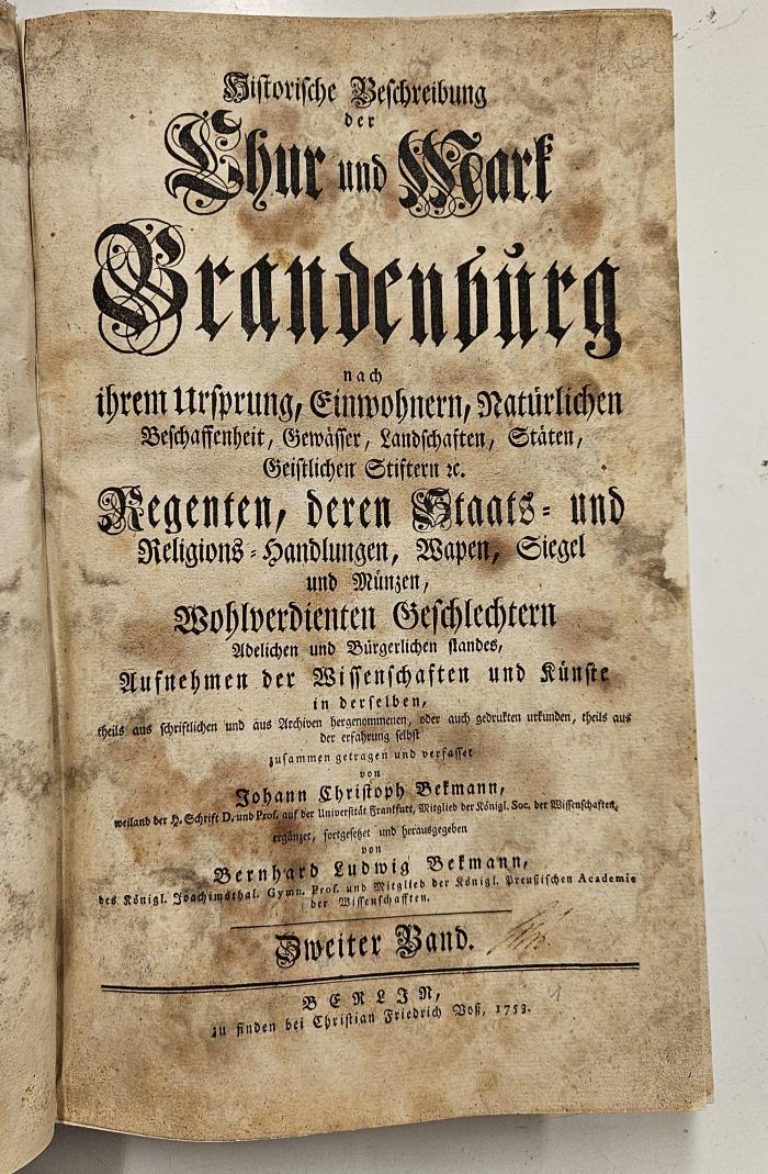 Rara M 514 : Historische Beschreibung der Chur und Mark Brandenburg. 2 (1753)