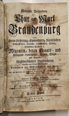 Rara M 513 : Historische Beschreibung der Chur und Mark Brandenburg. 1 (1751)
