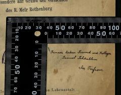 - (Zimmels, Hirsch Jakob;Schönblum, Samuel), Von Hand: Widmung; 'Seinen lieben Freund und Kollegen
Samuel Schönblum

der Verfasser'. 
