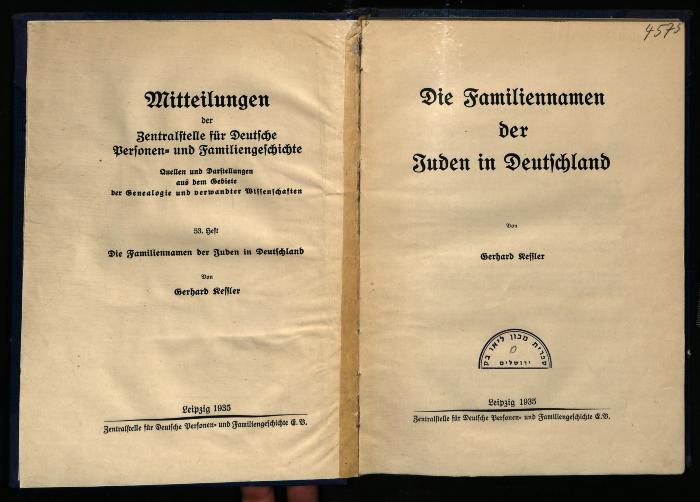 JUD II A 1030 : Die Familiennamen der Juden in Deutschland. (1935)