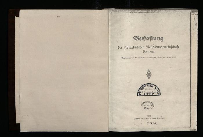 JUD II E1 2872 : Verfassung der israelitischen Religionsgemeinschaft Badens (1927)