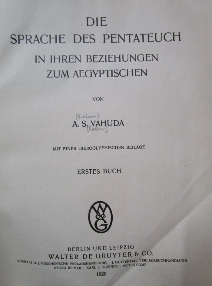 Sb 71 1: Die Sprache des Pentateuch in ihren Beziehungen zum Ägyptischen. Erstes Buch (1929)