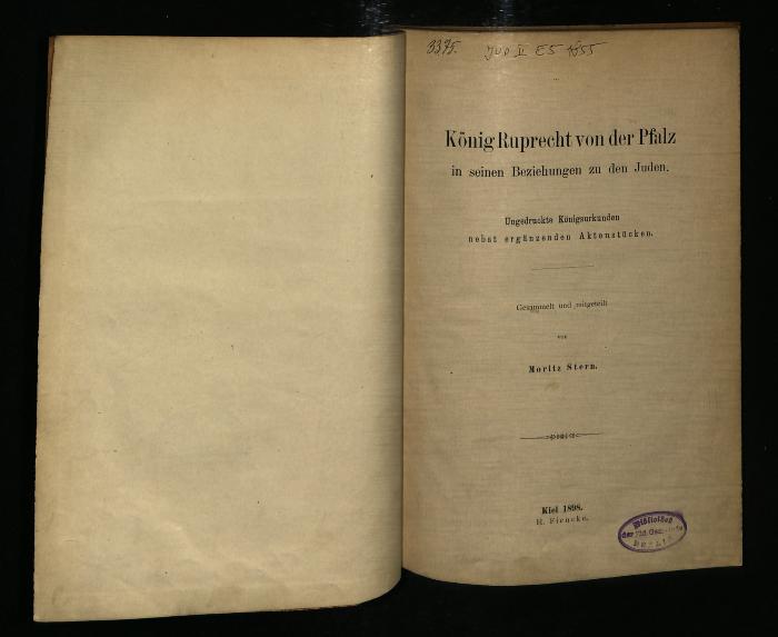 JUD II E5 1855 : König Ruprecht von der Pfalz in seinen Beziehungen zu den Juden (1898)