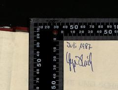 - (Krick, Hugo), Von Hand: Datum, Autogramm; 'Juli 1987
Hugo Krick'. 