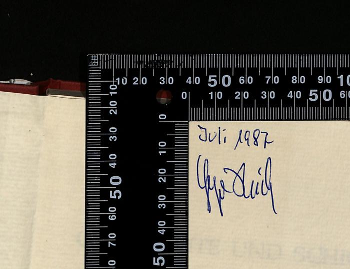 - (Krick, Hugo), Von Hand: Datum, Autogramm; 'Juli 1987
Hugo Krick'. 