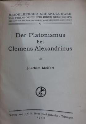 Uk 755: Der Platonismus bei Clemens Alexandrinus (1928)