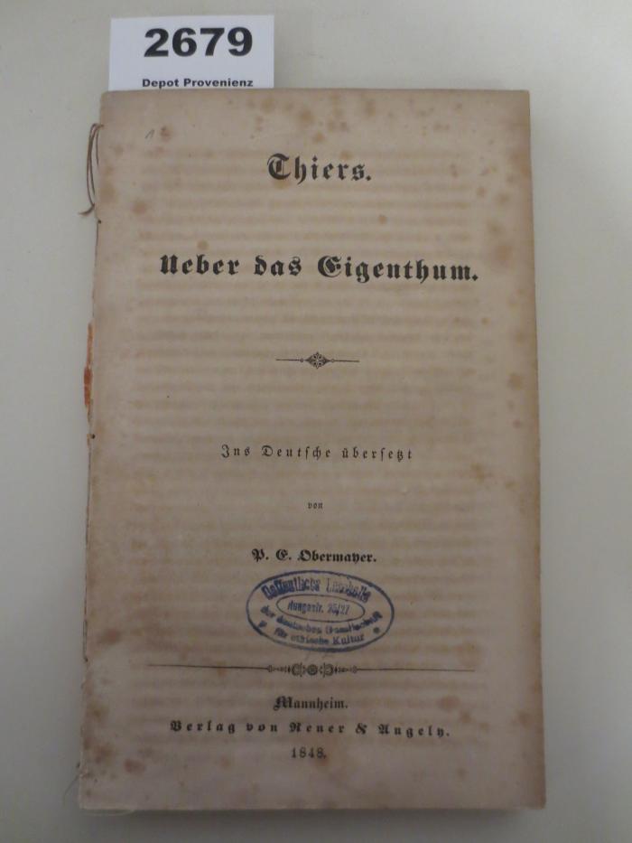  Ueber das Eigentum (1848)