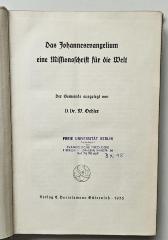 BC 4860 O28 J6 : Das Johannesevangelium, eine Missionsschrift für die Welt (1936)
