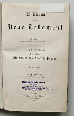 BC 6030 G582 I6D-1 : Einleitung in das Neue Testament (1894)