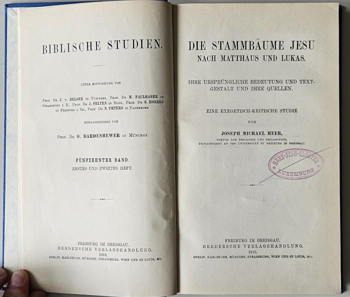 BC 7100 H459 : Die Stammbäume Jesu nach Matthäus und Lukas (1910)