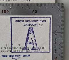 -, Stempel: Berufsangabe/Titel/Branche; 'Midwest Inter-Library Center
Category A'
