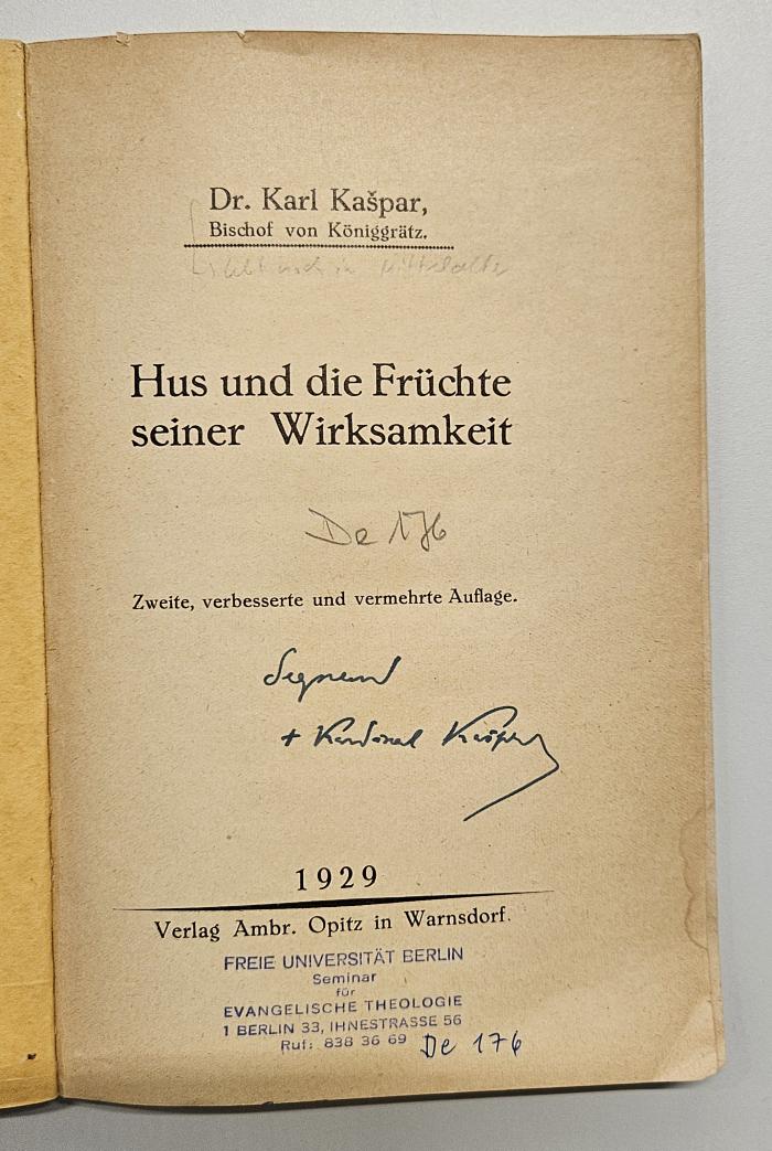 BO 4105 H968 Z100 K1D(2) : Hus und die Früchte seiner Wirksamkeit (1929)
