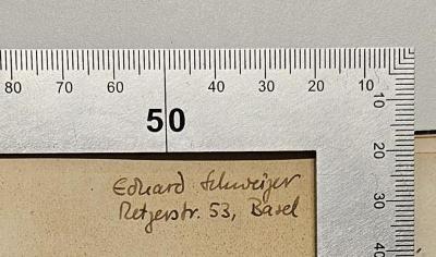 BO 1160 K64 : Clementis Romani Ad Corinthios quae dicuntur epistulae (1876);- (Schweizer, Eduard), Von Hand: Name; 'Eduard Schweizer Retzerstr.[?] 53, Basel'. 