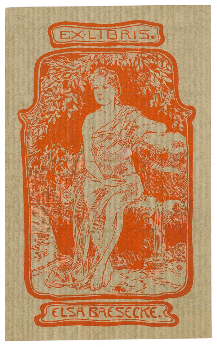 RaW 1;- (Baesecke, Elsa), Etikett: Exlibris, Abbildung, Name; 'Ex Libris.
Elsa Baesecke.'.  (Prototyp)