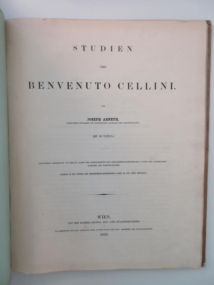 X-Cel-734e-459-rara : Studien über Benvenuto Cellini (1859)