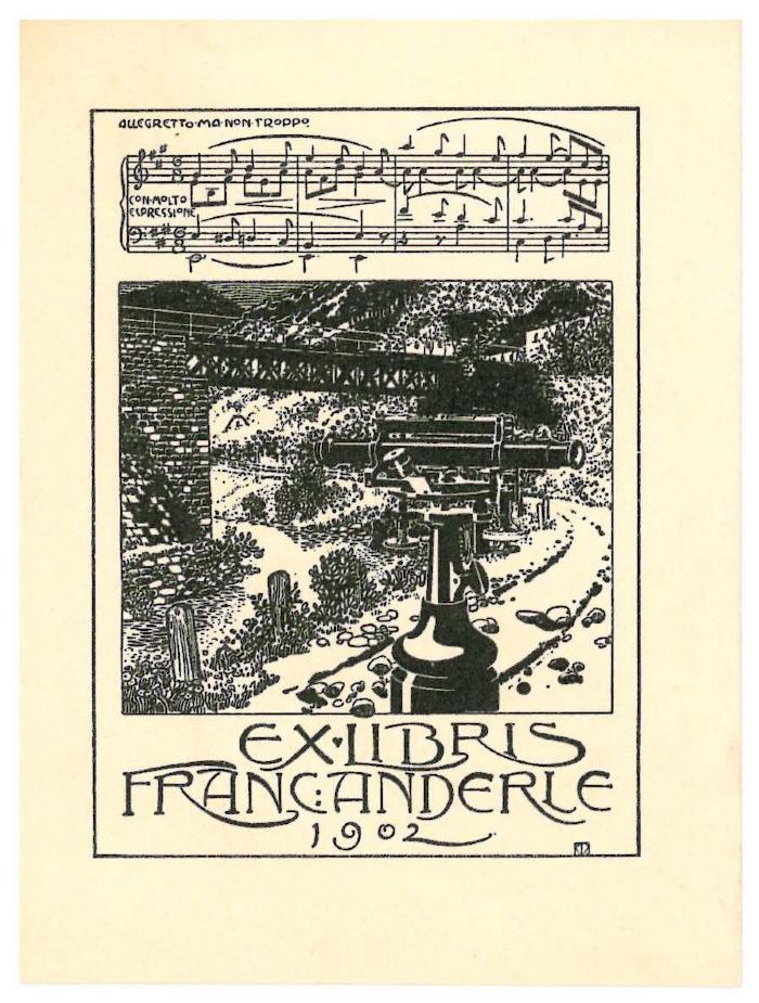 RaW 13;- (Anderle, Franz), Etikett: Exlibris, Datum, Name, Abbildung; 'Ex Libris 
Franc Anderle
1902

Allegretto ma non troppo
con molto espressione'.  (Prototyp)
