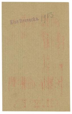 RaW 1;- (Baesecke, Elsa), Stempel: Name; 'Elsa Baesecke.'.  (Prototyp);- (Baesecke, Elsa), Von Hand: Datum; '1903'. 