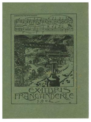 RaW 12;- (Anderle, Franz), Etikett: Exlibris, Abbildung, Datum, Name; 'Ex Libris 
Franc Anderle
1902

Allegretto ma non troppo
con molto espressione'.  (Prototyp)