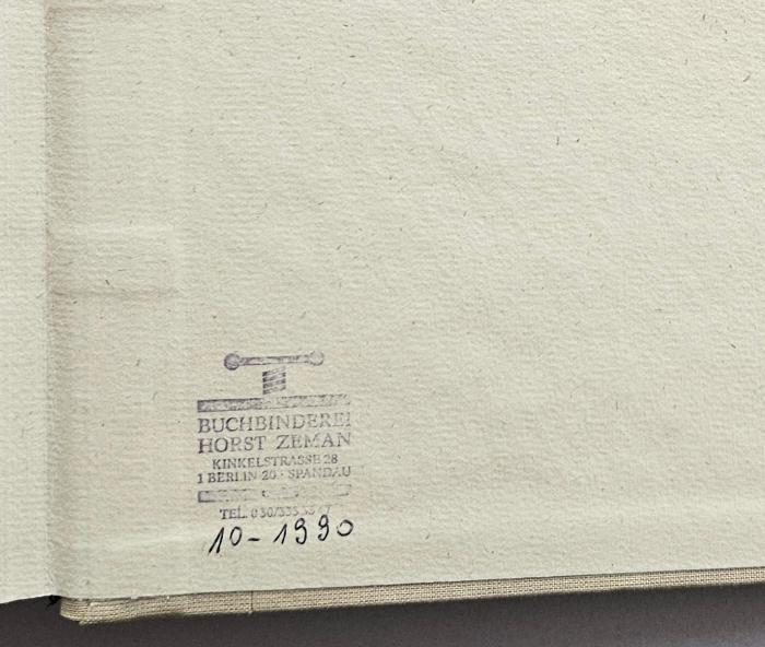 -, Stempel: Buchbinder; 'BUCHBINDEREI
HORST ZEMAN
KINKELSTRASSE 28
1 BERLIN 20, SPANDAU
TEL. 030/333334';LE 8040 K18-1+2 : Die Schachtgräber von Mykenai (1930)