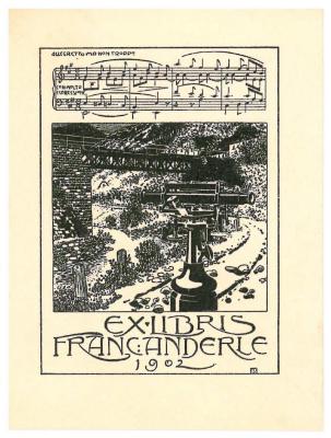 RaW 13;- (Anderle, Franz), Etikett: Exlibris, Datum, Name, Abbildung; 'Ex Libris 
Franc Anderle
1902

Allegretto ma non troppo
con molto espressione'.  (Prototyp)