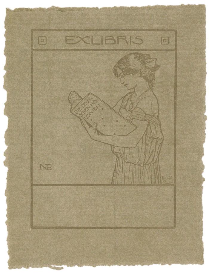 RaW 5;- (unbekannt), Etikett: Abbildung, Exlibris; 'Ex Libris
Die deutschen Kolonien
No
E.D.d.j.'.  (Prototyp)