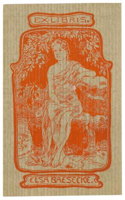 RaW 1;- (Baesecke, Elsa), Etikett: Exlibris, Abbildung, Name; 'Ex Libris.
Elsa Baesecke.'.  (Prototyp)