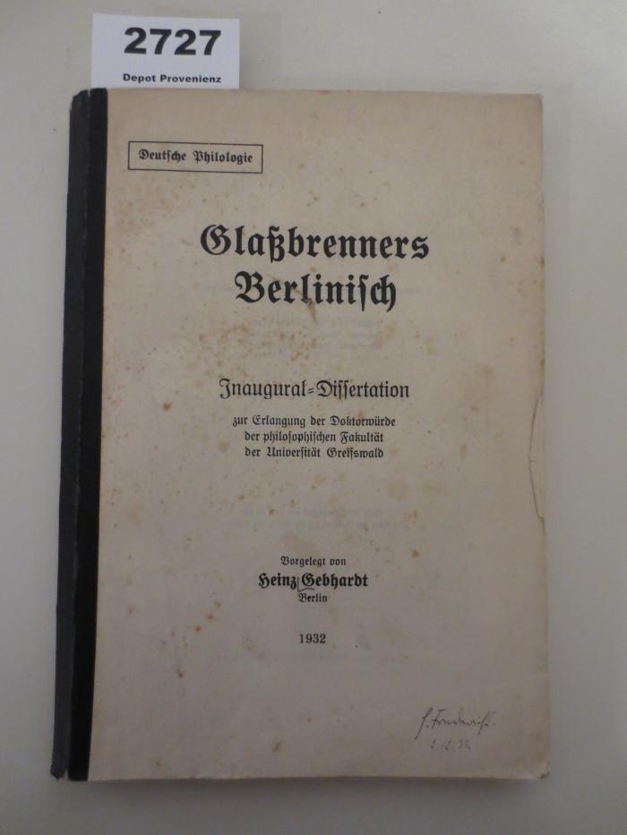  Glaßbrenners Berlinisch : Inaugral-Dissertation (1932)