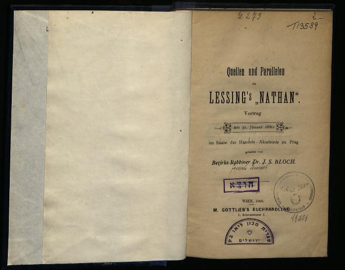 LIW I 2929 : Quellen und Parallelen zu Lessings "Nathan" (1880)