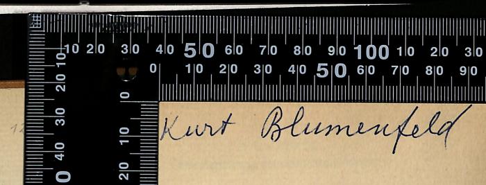 - (Blumenfeld, Kurt), Von Hand: Name; 'Kurt Blumenfeld'. 