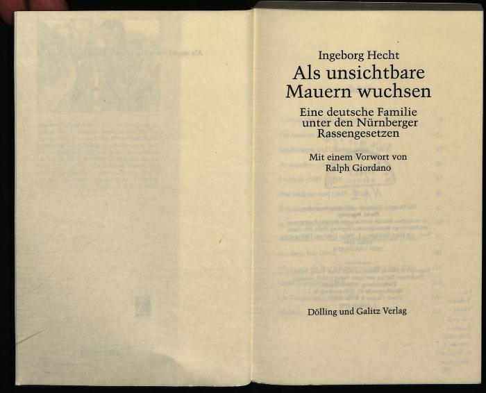 NA I 90/825 : Als unsichtbare Mauern wuchsen. Eine deutsche Familie unter den Nuernberger Rassengesetzen. (1993)