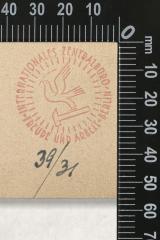 - (Internationales Zentralbüro Freude und Arbeit (Berlin);Deutsche Arbeitsfront (DAF)), Stempel: Exlibris, Emblem; 'Internationales Zentralbüro Freude und Arbeit Berlin'.  (Prototyp)