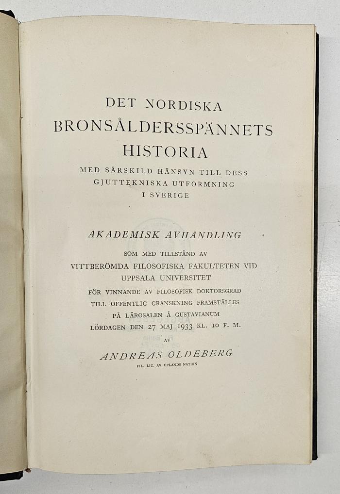 GB M 1969 : Det nordiska Bronsålderspännets historia (1933)