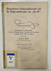 Box M 23063 : Schopenhauers Religionsphilosophie und die Religionsphilosophie des "Als-Ob" (1925)