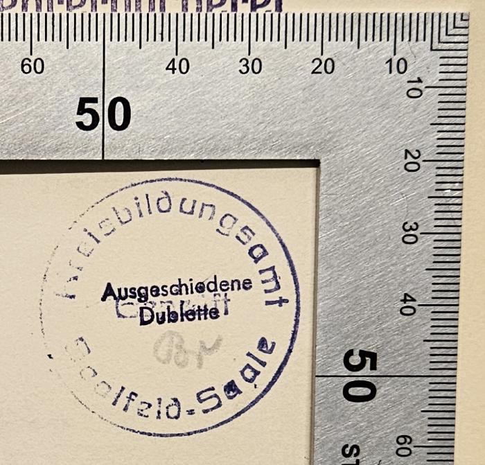 NF 1210 A197 V9 : Die Kunst unserer Vorzeit (1936);-, Stempel: Berufsangabe/Titel/Branche, Ortsangabe, Besitzwechsel: Doublette; 'Kreisbildungsamt Saalfeld-Saale Geprüft'
