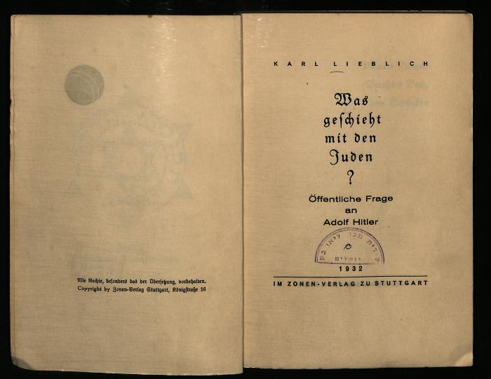 PAR II 1651 : Was geschieht mit den Juden? Öffentliche Frage an Adolf Hitler. (1932)