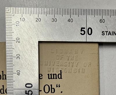 Box M 23063 : Schopenhauers Religionsphilosophie und die Religionsphilosophie des "Als-Ob" (1925);- (Library of the University of Wisconsin), Prägung: Name, Berufsangabe/Titel/Branche, Ortsangabe; 'Library of the University of Wisconsin'. 