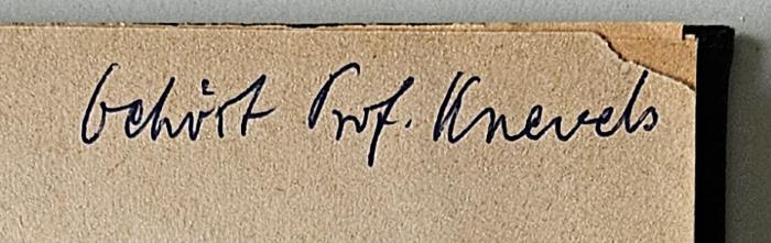 MQ 3765 Z100 K68 : Simmels Religionstheorie (1920);-, Von Hand: Autogramm, Name; 'Gehört Prof. Knevels'