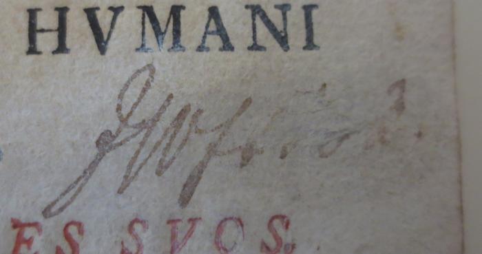  De ossibus corporis humani (1746);- (Hof[...][?], [?]), Von Hand: Autogramm, Name; 'Hof[...]'. 