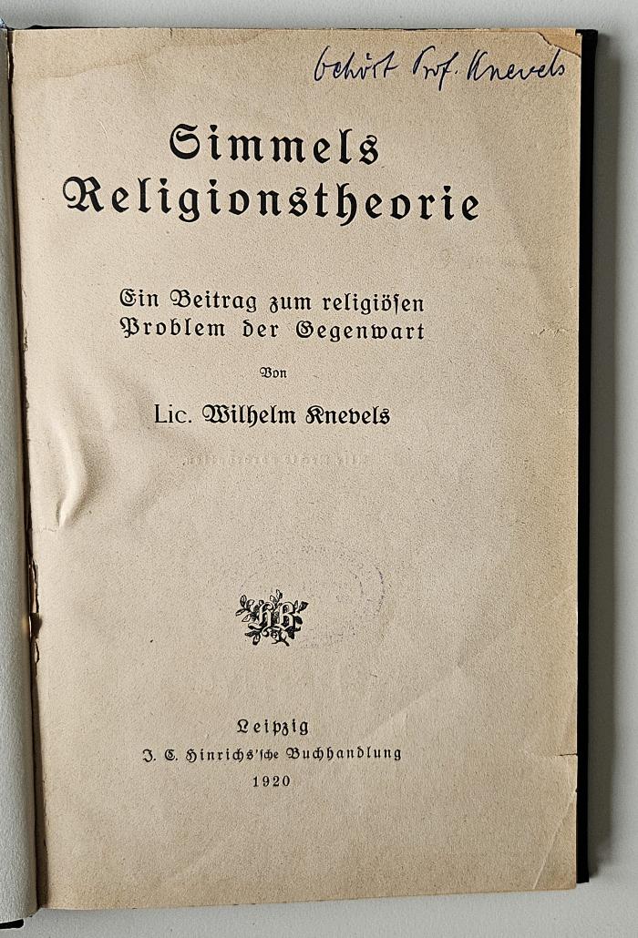 MQ 3765 Z100 K68 : Simmels Religionstheorie (1920)