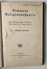 MQ 3765 Z100 K68 : Simmels Religionstheorie (1920)
