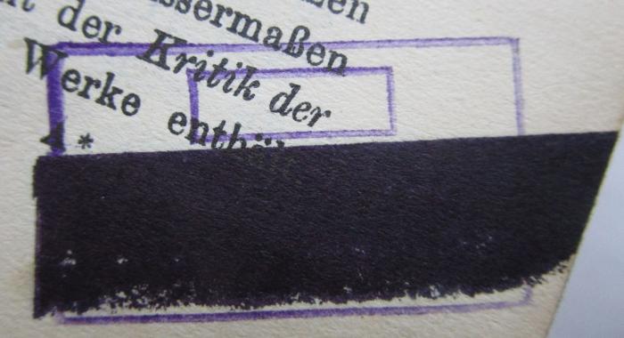 Hl 211 d: Kritik der Urteilskraft (1913);- (Loge Zu den Drei Schwertern und Asträa zur Grünenden Raute (Dresden)), Stempel: Zeichen, Name; '▭
[Z. D. III. SCHWERT. U. ASTR. Z. Gr. R.]'.  (Prototyp)